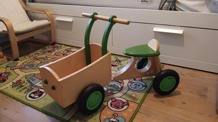 Houten Loopfiets Bakfiets - Van Dijk, Kinderen en Baby's, Speelgoed | Buiten | Voertuigen en Loopfietsen, Gebruikt, Loopfiets