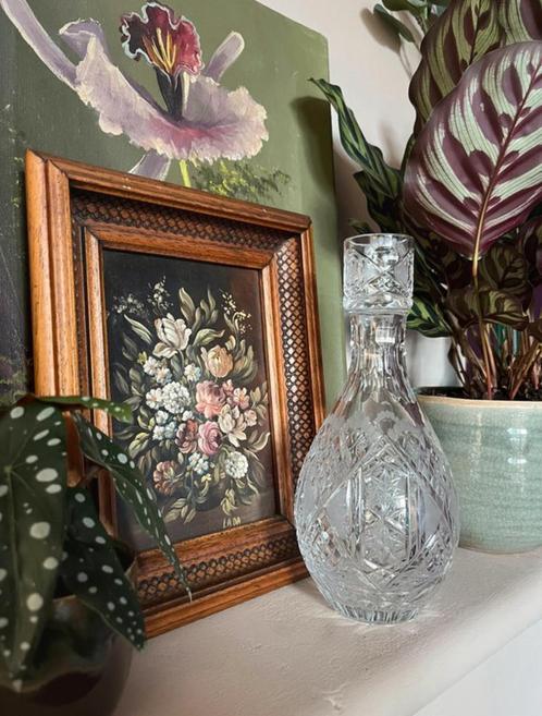 Vintage kristallen fles/karaf, 23x10cm. Glas vaas drank, Antiek en Kunst, Antiek | Glas en Kristal, Verzenden