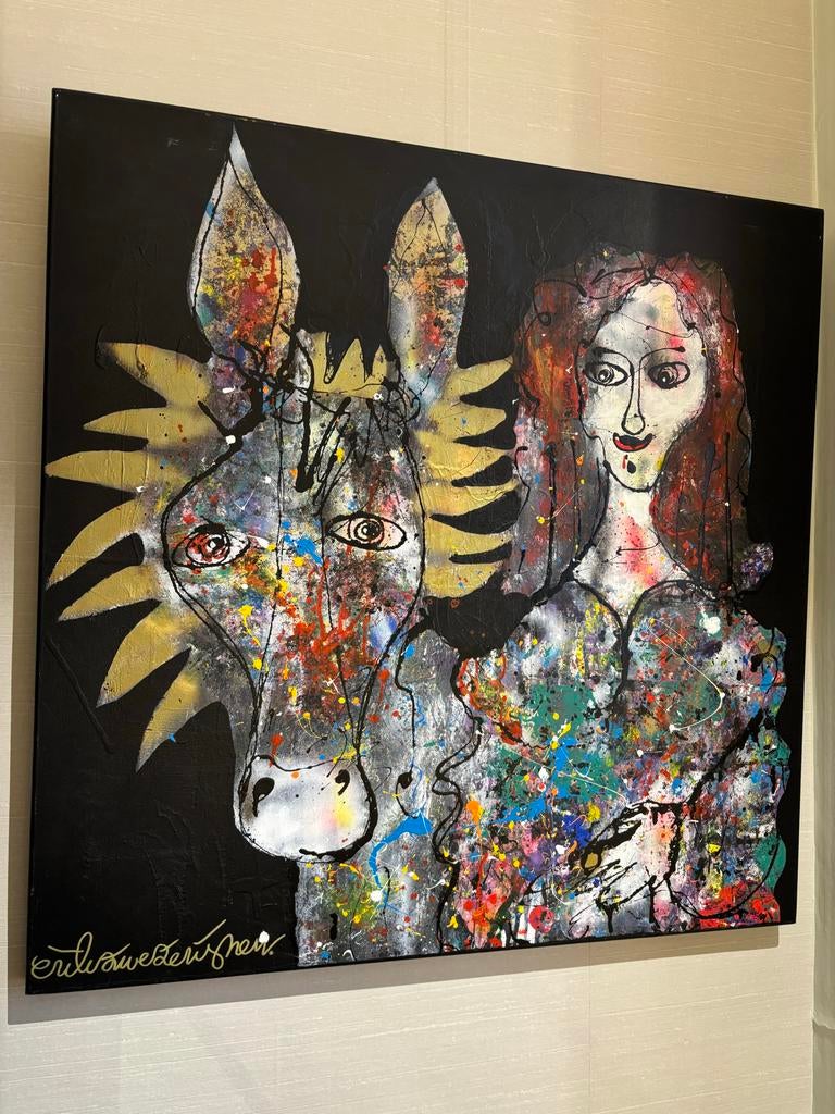 Schilderij van vrouw en ezel ERIK ZWEZERIJNEN, Ophalen