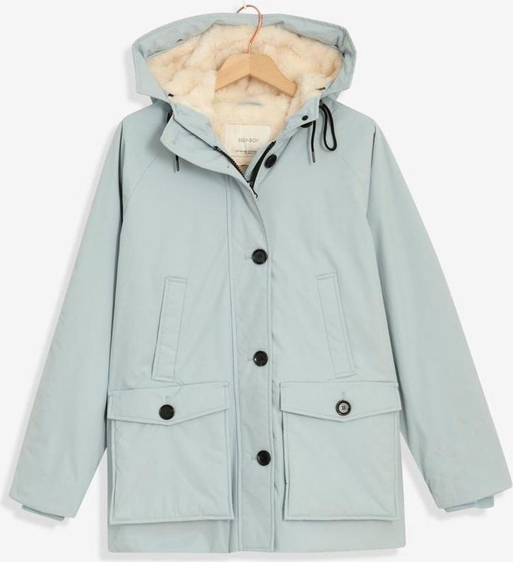 Sissy Boy blauwe teddy parka jas met zakken en bontafwerking, Kleding | Dames, Jassen | Winter, Zo goed als nieuw, Maat 38/40 (M)