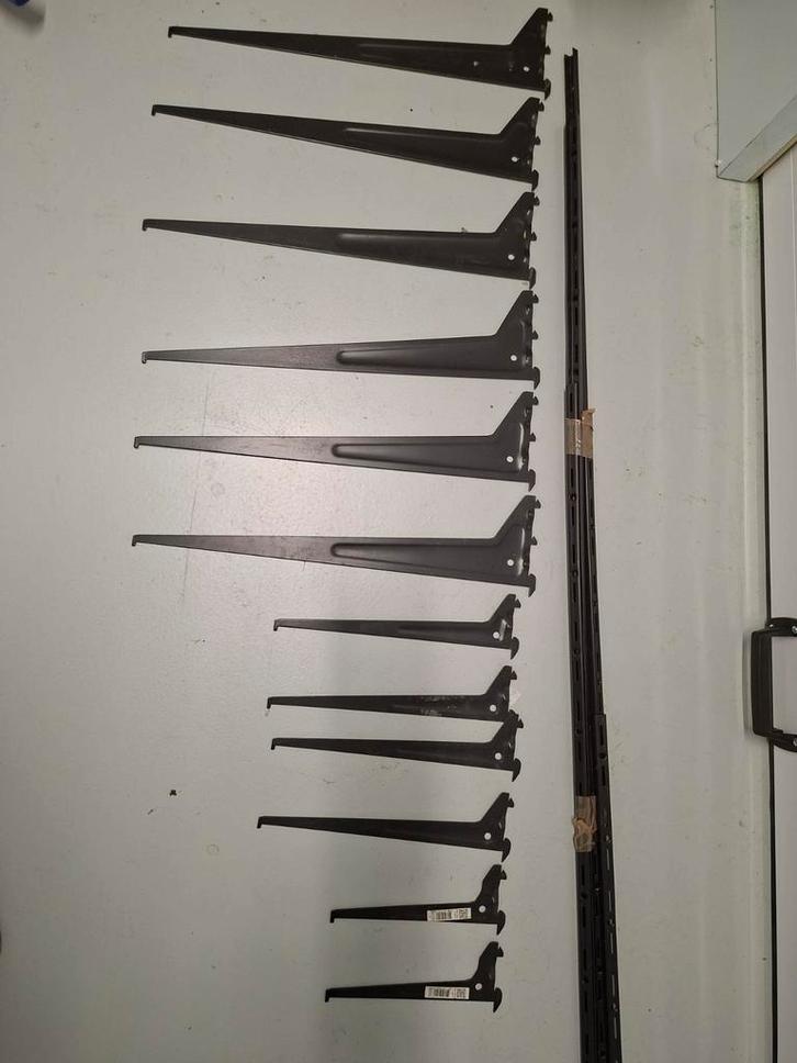 Zwart metalen plankdragers met wandrails, Huis en Inrichting, Woonaccessoires | Wandplanken en Boekenplanken, Gebruikt, Ophalen