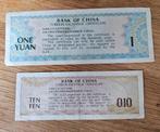 Bankbiljetten China 1 yuan en 10 fen voor buitenlanders, Ophalen of Verzenden, Oost-Azië, Setje