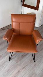 Fauteuil met bruin leer, Huis en Inrichting, Stoelen, Ophalen, Gebruikt, Bruin, Leer