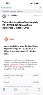 De jeugd van tegenwoordig kaartje 2/10 STAANPLAATSEN, Tickets en Kaartjes, Twee personen, Oktober