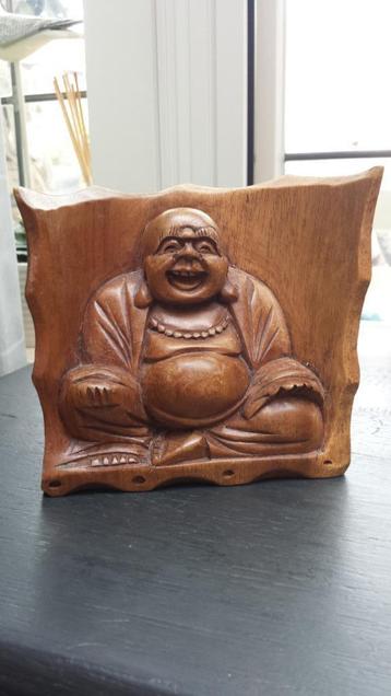 BEELDJE Houtsnijwerk Dik-Buik BOEDDHA 12 x 12 x 6 cm. beschikbaar voor biedingen