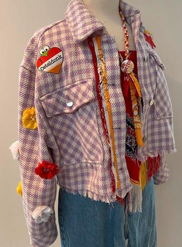 Oeteldonk Jasje Lila Pied de Poule - Upcycled Maat L beschikbaar voor biedingen