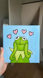 Zelfgemaakt schilderij van Kermit de Kikker met hartjes, Ophalen of Verzenden