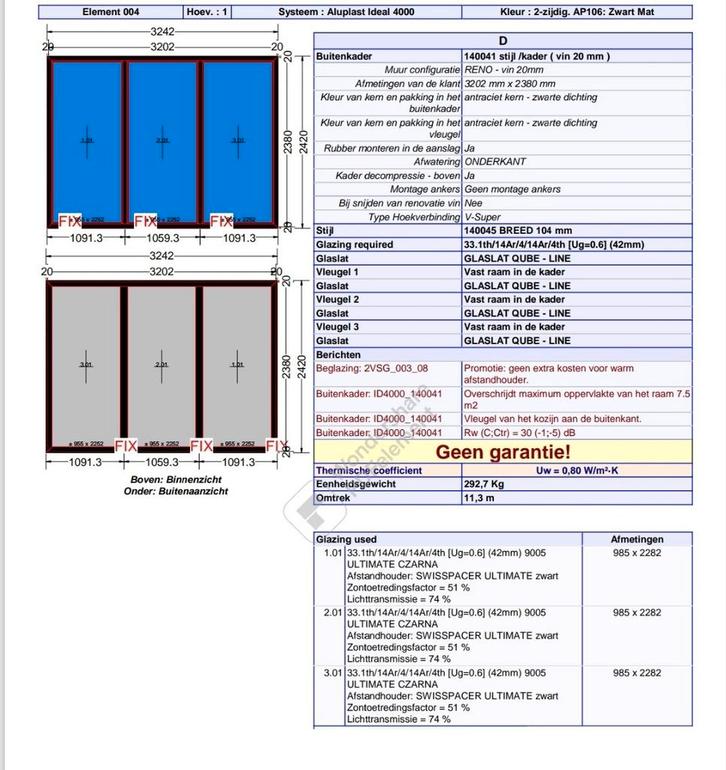 Zwart kunststof kozijn met trippelglas - Nieuw!, Doe-het-zelf en Verbouw, Kozijnen en Schuifpuien, Zo goed als nieuw, Raamkozijn