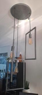 Industriele oud zilveren hanglamp met 3 rechthoekige  lampen, Ophalen of Verzenden, Zo goed als nieuw, Industrieel, Metaal
