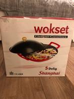 5 delig wokset, Huis en Inrichting, Keuken | Potten en Pannen, Gietijzer, Ophalen of Verzenden, Zo goed als nieuw, Keramische plaat