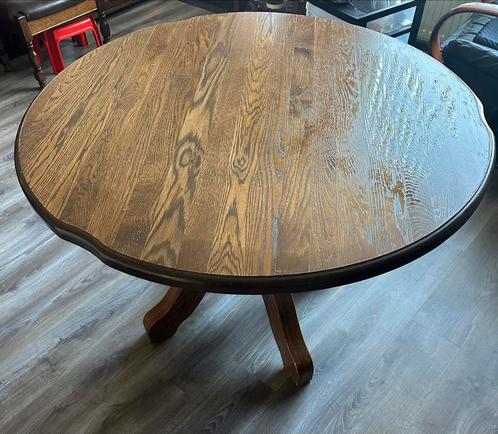 Eettafel rond antiek massief hout, Huis en Inrichting, Tafels | Eettafels, Gebruikt, 100 tot 150 cm, 50 tot 100 cm, Vijf personen of meer