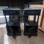 Brocante Zwarte identieke Nachtkastjes met Marmerblad, Ophalen, Minder dan 45 cm, Zo goed als nieuw, 70 cm of meer