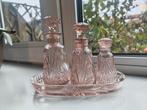 Vintage Parfumflesjes Roze Geslepen Glas, Antiek en Kunst, Antiek | Glas en Kristal, Ophalen of Verzenden