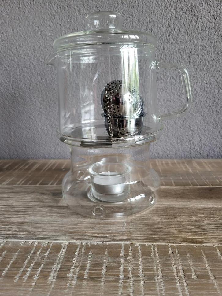 DE douwe egberts glazen theeset theekan met rechaud, Huis en Inrichting, Keuken | Servies, Zo goed als nieuw, Glas of Glazen, Overige stijlen