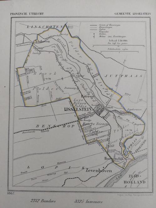 17 / Gemeente IJsselstein Kuyper kaart uit 1867, Antiek en Kunst, Kunst | Litho's en Zeefdrukken, Ophalen of Verzenden