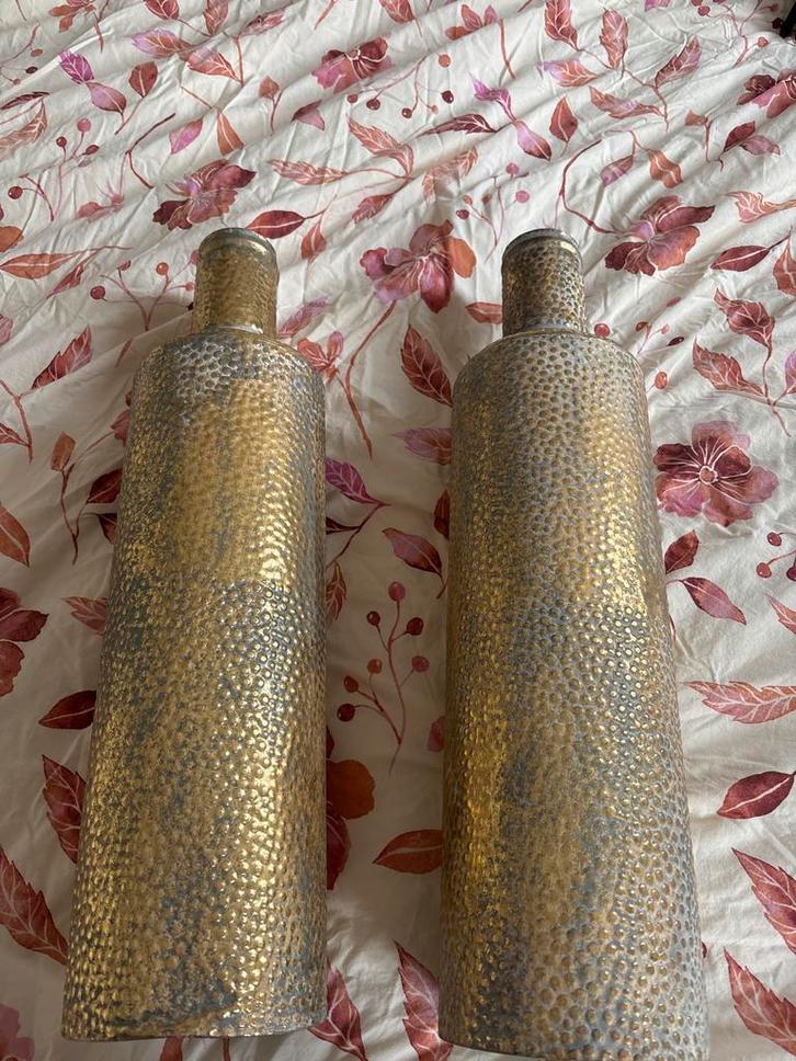 Twee Gustav gouden vazen Leen Bakker, Huis en Inrichting, Woonaccessoires | Vazen, Zo goed als nieuw, Geel, 75 cm of meer, Overige materialen