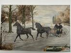 Schilderij van HJ Reems - winter met paarden, Ophalen of Verzenden