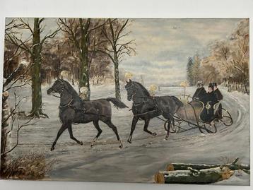 Schilderij van HJ Reems - winter met paarden beschikbaar voor biedingen