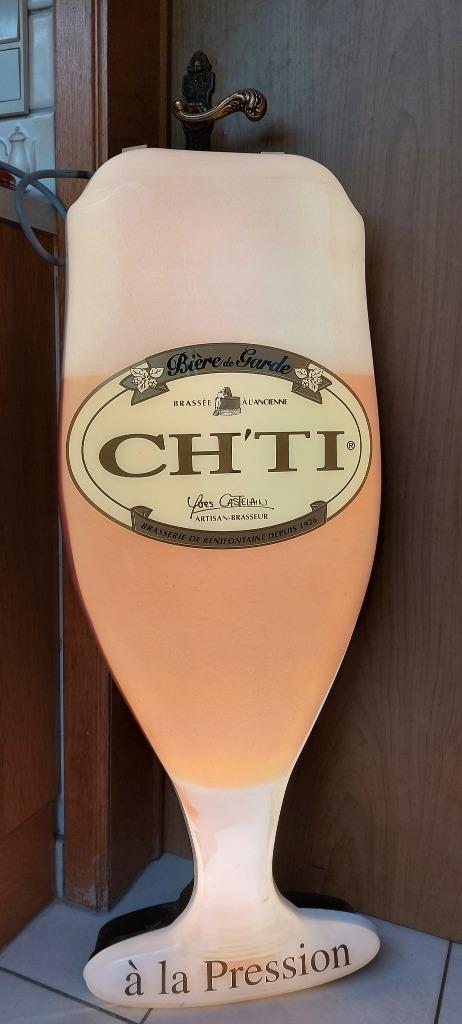 Grote zeldzame Reclameverlichting Ch'ti Bier, Verzamelen, Biermerken, Zo goed als nieuw, Reclamebord, Plaat of Schild, Overige merken