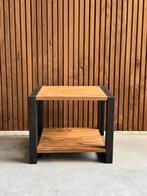 Zwarte Bijzettafel met Houten Blad + Extra Plank – Compact &, Ophalen, Minder dan 50 cm, Nieuw, Minder dan 50 cm