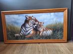 Schilderij tijger en welp, Gebruikt, Ophalen of Verzenden, Schilderij, 75 tot 100 cm
