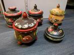 5 Vintage handgeschilderd houten potjes, Antiek en Kunst, Ophalen of Verzenden
