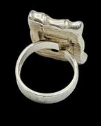Modernistische zilveren design ring groene agaat steen, Verzenden, ., Zo goed als nieuw, Dame