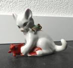 Vintage poezenbeeldje poes met vis sluierstaart telescoopoog, Ophalen of Verzenden, Gebruikt, Dier