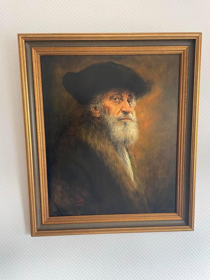 Oud Gesigneerd Schilderij van een Rabi, Antiek en Kunst, Kunst | Schilderijen | Klassiek, Ophalen of Verzenden