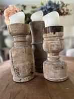 Set baluster kandelaars oud hout, Ophalen, Zo goed als nieuw, Hout, Minder dan 25 cm