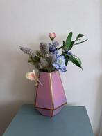 Geometrische Vaas Windlicht Oudroze met Gouden Details., Gebruikt, Overige kleuren, Vaas, Vaas