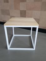 Bijzettafeltje met wit frame en houten blad 35x35x35 cm, Ophalen, Minder dan 45 cm, Minder dan 55 cm, Vierkant
