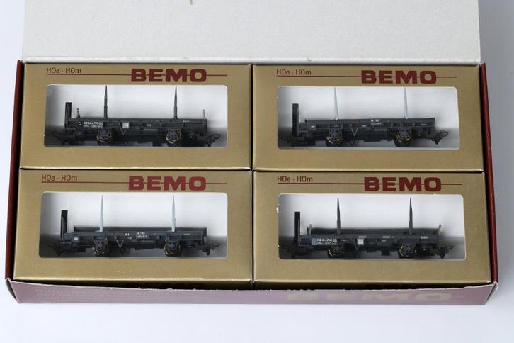 Bemo Rh.B. 4-delige Goederenwagenset (geweathered) (H0m), Hobby en Vrije tijd, Modeltreinen | H0, Nieuw, Wagon, Gelijkstroom, Overige merken