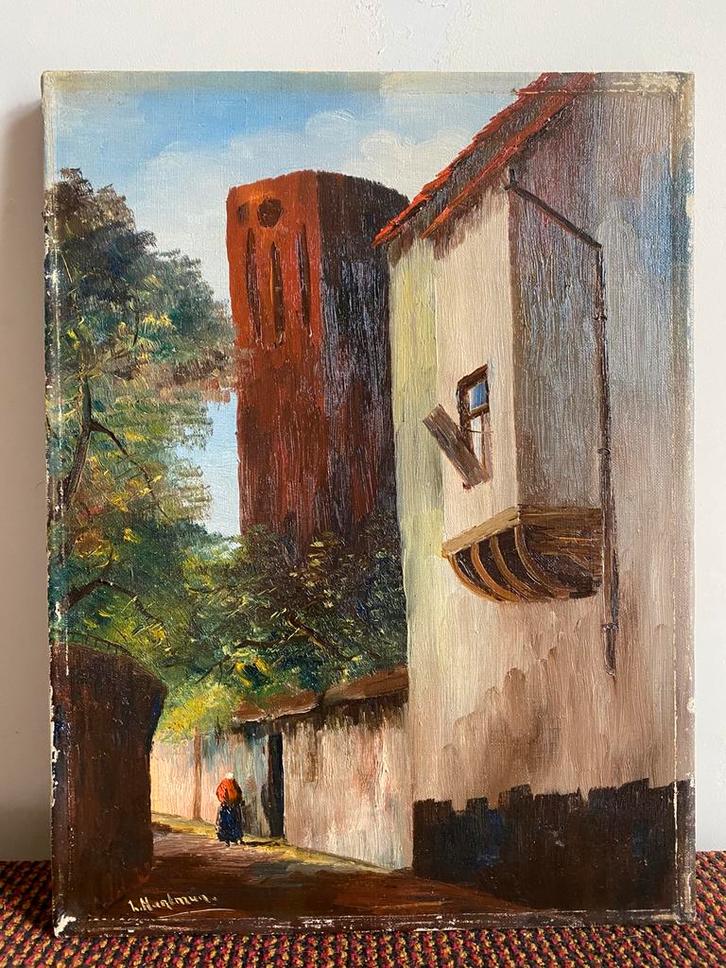 Straatgezicht in Italië - Justine Louise Hartman (1905-1970), Antiek en Kunst, Kunst | Schilderijen | Klassiek, Ophalen of Verzenden