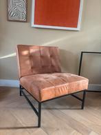 Lederen fauteuil met metalen frame - Loods5, Huis en Inrichting, Stoelen, Ophalen, Gebruikt, Bruin, Leer