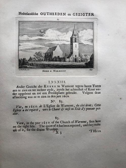 083 / Warmond de Kerk Kopergravure 1731, Antiek en Kunst, Kunst | Etsen en Gravures, Ophalen of Verzenden