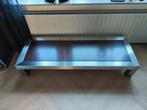 Custom Made RVS salontafel met houten blad 140x50x25cm, Huis en Inrichting, Tafels | Salontafels, Ophalen, Gebruikt, Glas, 50 tot 100 cm