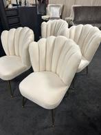 4x Stoel Schelp Bolonia creme velvet stof Goud poot NIEUW, Ophalen, Nieuw, Stof
