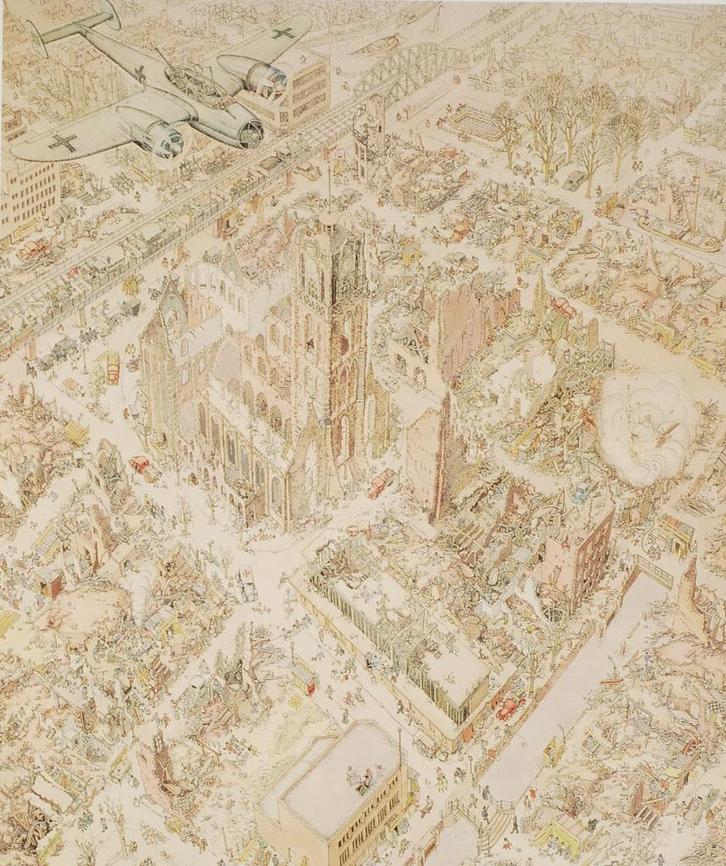 Poster Rotterdam gebombardeerd | Uitgave 1994, Verzamelen, Foto's en Prenten, Zo goed als nieuw, 1940 tot 1960, Verzenden