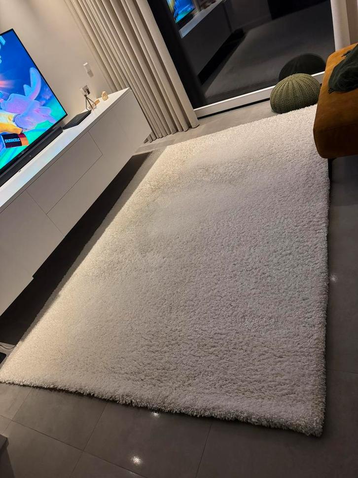 Hoogpolig groot vloerkleed crème 200x290 cm, Huis en Inrichting, Stoffering | Vloerbedekking, Gebruikt, Tapijt, Crème, minder dan 10 m²