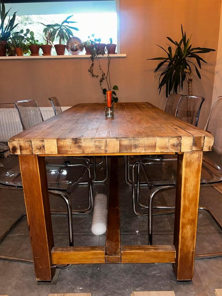 Massief houten eettafel - oude bloem snij tafel, Huis en Inrichting, Tafels | Eettafels, Gebruikt, 50 tot 100 cm, 150 tot 200 cm