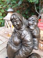 Zwaar Bronzen Beeld "Moeder met Kinderen" op Marmeren Voet, Antiek en Kunst, Kunst | Beelden en Houtsnijwerken, Ophalen of Verzenden