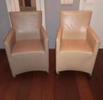 6 Stoelen Fauteuils Van Bert Plantagie 4 taupe 2 beige leer, Bruin, Leer, Ophalen of Verzenden, Zo goed als nieuw