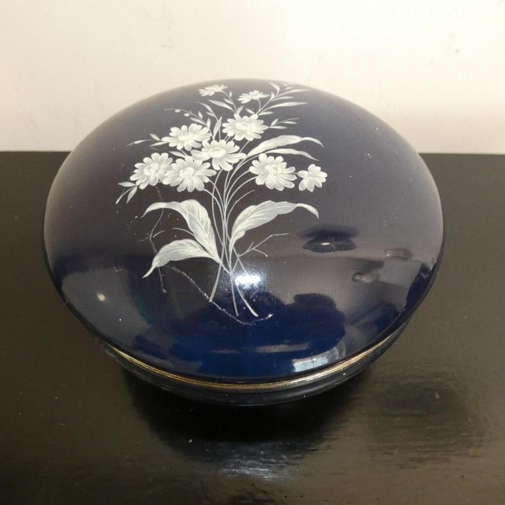 Blauw glazen doosje [1255], Antiek en Kunst, Antiek | Glas en Kristal, Ophalen