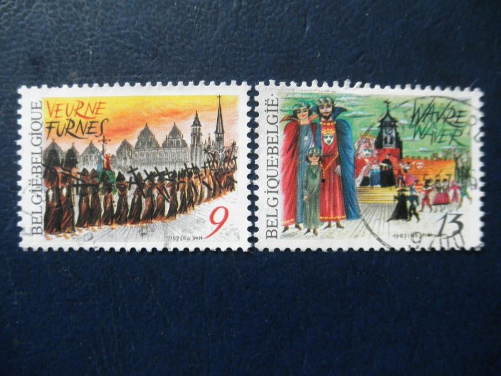 Postzegels België 1987 folklore, processie Veurne, theater., Ophalen of Verzenden, Gestempeld