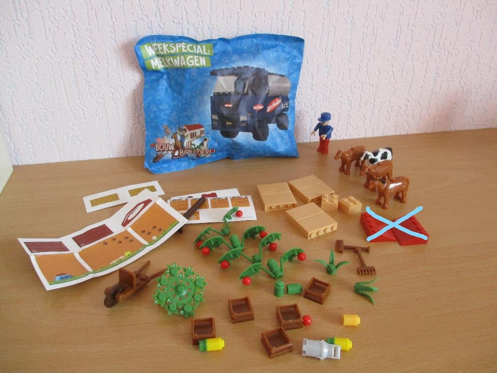 Jan Linders Bricks bouw je boerderij. Melkwagen en diverse., Overige supermarkten, Ophalen of Verzenden