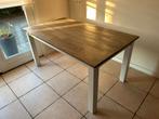 Eettafel met hout bovenblad(old pine light  en wit onderstel, Ophalen, Rechthoekig, 150 tot 200 cm, 50 tot 100 cm