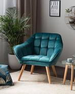 Velvet Armchair Blue + Throw Pillow FREE, Ophalen, Glamour, 75 tot 100 cm, Zo goed als nieuw