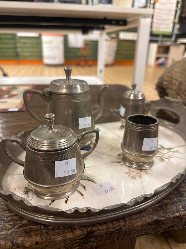 Antieke schaal met tinnen kopjes, Antiek en Kunst, Antiek | Tin, Ophalen