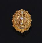 Filigrain antieke 14k gouden broche hanger Zeeland parels, Ophalen of Verzenden, Goud, Broche, Met edelsteen